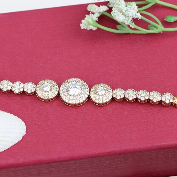 "Elegant Round CZ Halo Rose Gold Bracelet with Pave Accents, XPBL0934 - Picture 11 of 12